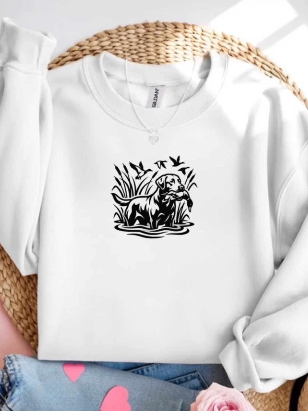Hunting Dog Sweatshirt Duck Hunter Puppy Graphic Crewneck